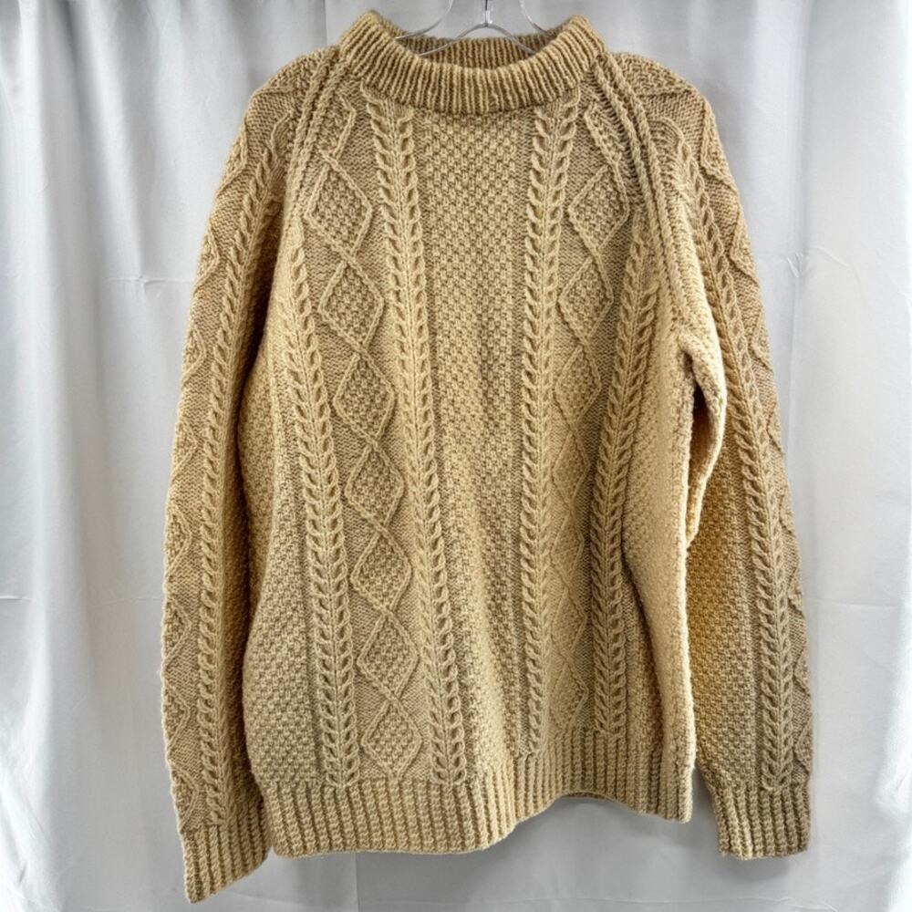 Vtg Artesian Hand Knit Wool Fisherman Sweater Crew Neck Sz L No size tag